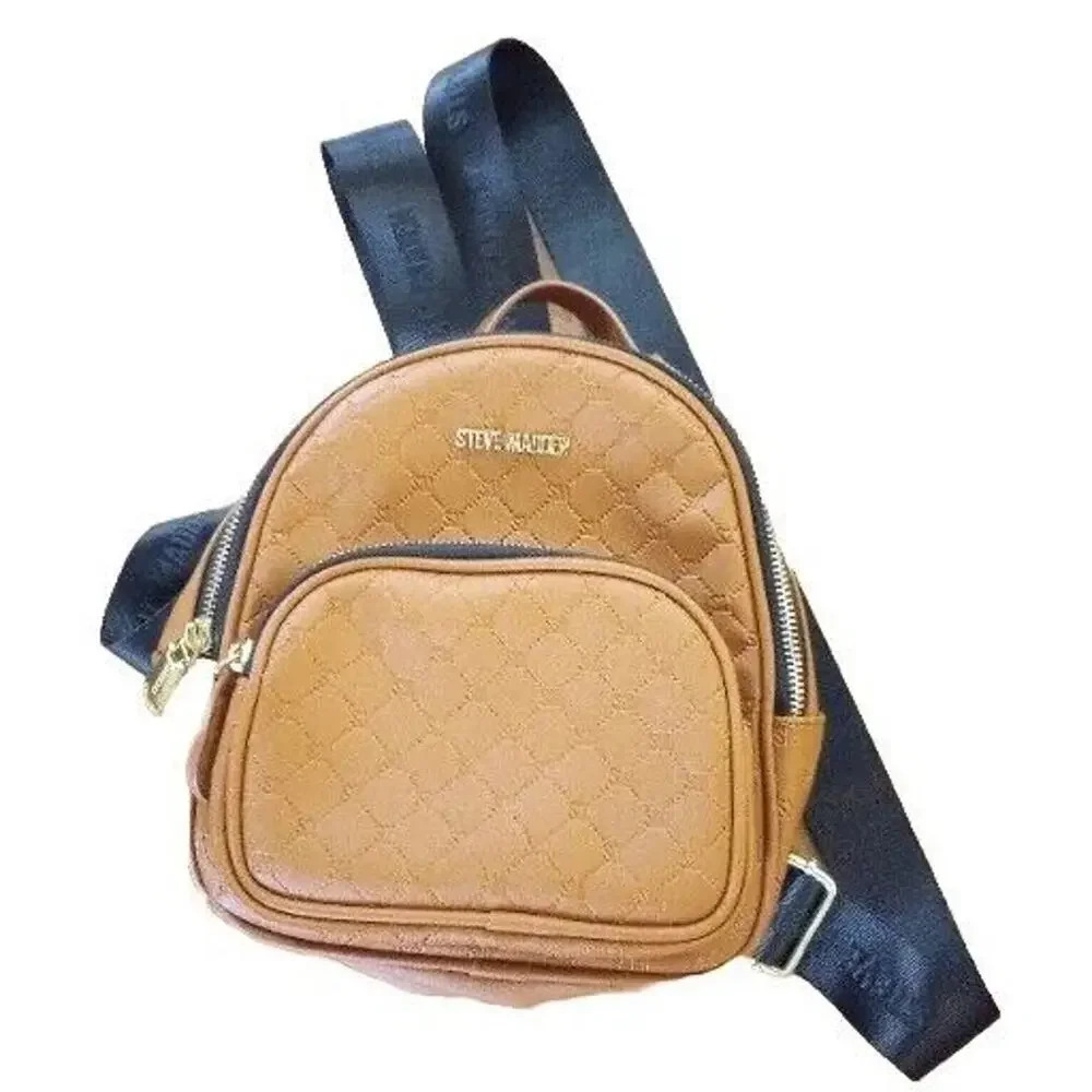 Steve Madden Mini Backpack‎ Mint BBLogo Cognac Brown Bag Purse Adjustable Straps